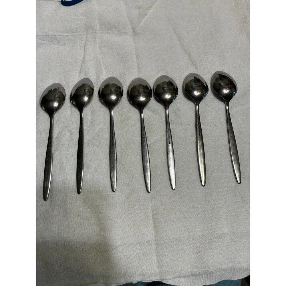 HF Hanford Forge RUTGERS Stainless Flatware  TEASPOONS Lot Of 7 Japan MCM
